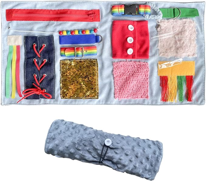 Fidget Blanket for Adults with Dementia, Senior Activity Blanket for Elderly Care, Alzheimer’s Dementia Activity Aid, Tactile Lap Blanket for Seniors, Grey
