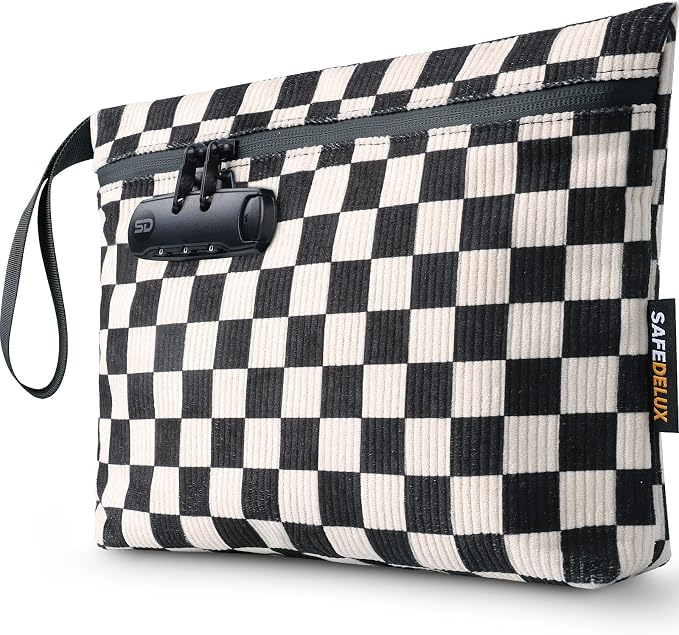 Smell Proof Bag, Odor Proof Bag with Combination Lock, Durable Smell Proof Container with Carbon Lining, Secure Odorless Travel Pouch for Home & On-the-Go (Black & White)