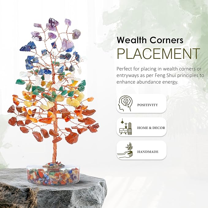 Crocon Crystal Heart Base Tree Good Luck Birthday Gifts for Womens, Mom, 7 Chakra Healing Stones & Crystals Tree of Life for Positive Energy Feng Shui Décor Home and Office Desk Decor Present for her