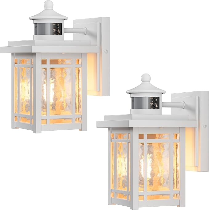 Gleamz Motion Sensor Porch Lights Outdoor , 2-Pack Anti-rust Exterior Lighting Fixtures, Modern Dusk to Dawn Outdoor Lighting with Ripple Glass, Waterproof Outside Wall Lights for House, Garage, Patio