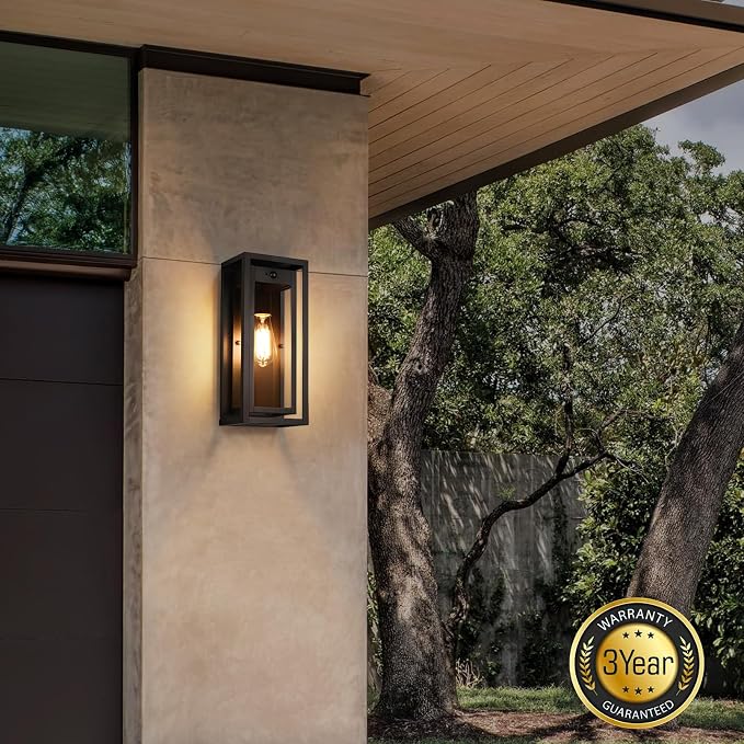 15" Motion Sensor Outdoor Wall Lights, Outdoor Sconces, 2 Pack | Dusk to Dawn, Large Size, Anti-Rust, Waterproof, Easy Installation, Black Modern Exterior Lighting Fixtures for House Porch