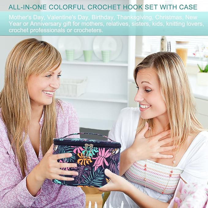Aeelike Crochet Kit for Beginners Adults, Full Crochet Starter Set with Yarn, Include 9pcs Ergonomic Crochet Hooks 2.0-6.0 mm, 12pcs Lace Crochet Hooks 0.6-1.9 mm, Portable Crochet Hook Set with Case