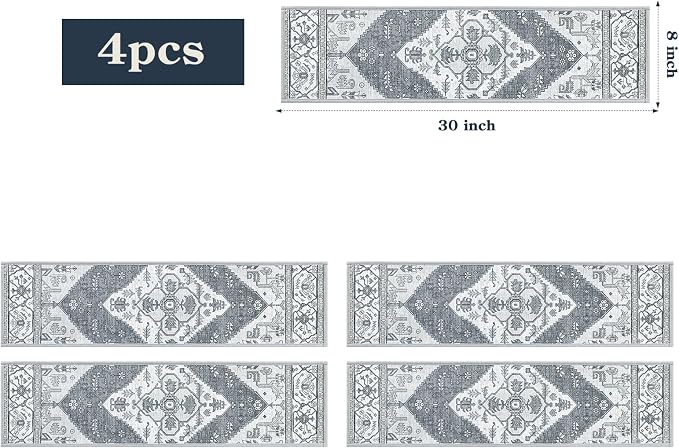 Lahome Non Slip Stair Treads Indoor 15 Pack 8" X 30" Carpet Treads for Wood Stairs, Washable Self Adhesive Stair Runners Stain Resistant Staircase Super Grippy Surface for Dogs & Seniors Dorie, Grey