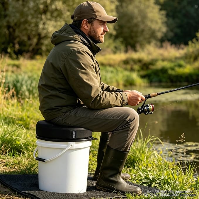 MDSTOP 5 Gallon Bucket Seat with 3" Thick Seat Foam Cushion, Waterproof 360°Swivel Bucket Lid Seat, Silent Bucket Seats for Duck Dove Hunting, Ice Fishing, Baseball, Camping, Gardening