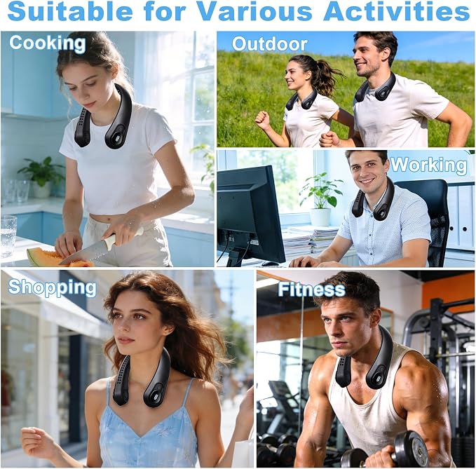Portable Neck Fan Rechargeable - [with LED Display] 5 Speeds, 5000 mAh Battery Operated Wearable Personal Cooling Bladeless Fan for Outdoor Travel, Gifts for Men Women Kids,Black