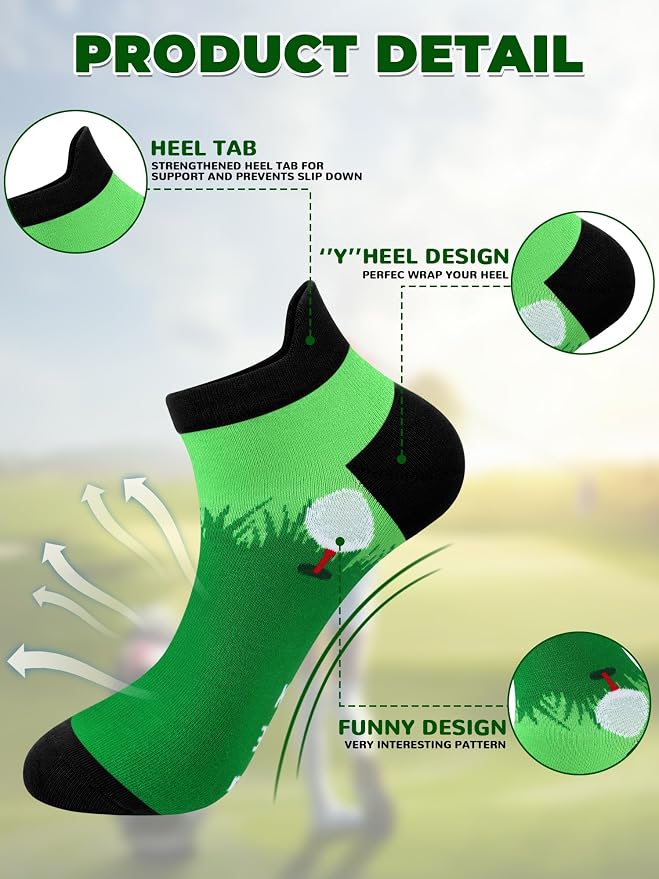 10 Pairs Novelty Mens Golf Socks Summer Athletic Ankle Low Cut No Show Socks for Golf Lover Player Male Golfer Birthday Holiday Team Gifts