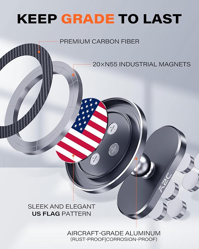 A2C American Flag Alloy Magnetic Golf Cart Phone Holder Golf Accessories | 4th of July Golf Cart Decorations fits EZGO Club Car Yamaha, 250 Anniversary USA Patriotic Golf Gifts for Men Women Essential