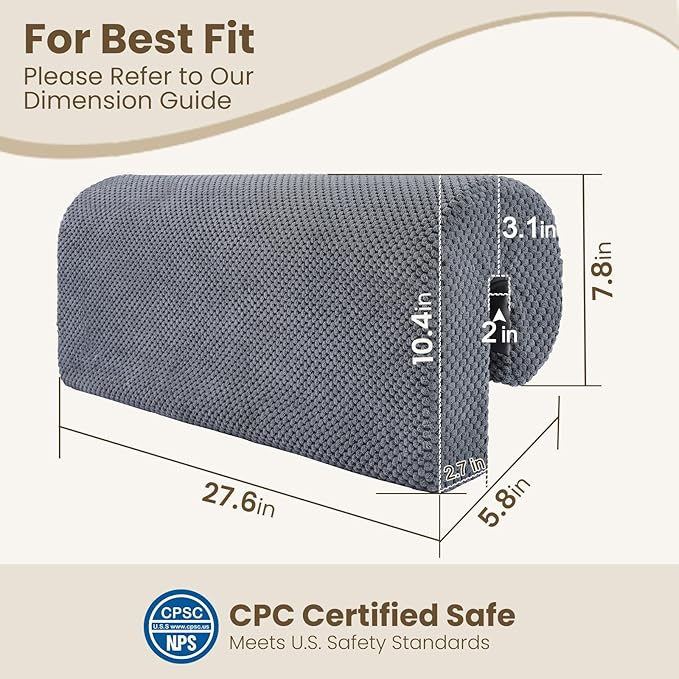 Toddlers' Bed Rail Bumpers Protector, Children's Bed Guardrail Padding, Soft Cushioned Barrier, Increased Height, Easy to Install, Washable Cover, Fits Floor, Bunk & Loft, 2.3 Ft, Gray