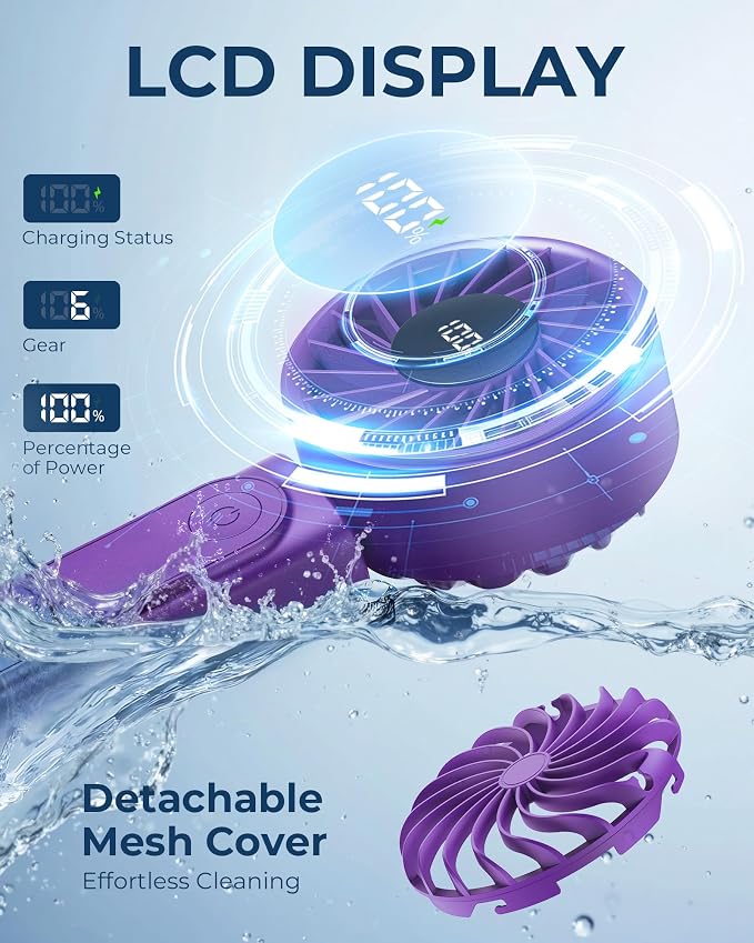 Peiyuu Portable Handheld Fan, 4000mAh, USB Rechargeable 180° Foldable Mini Desk Fan, 6 Wind Speed, LCD Digital Display, Lanyard as Neck Fan, Ultra Quiet, Pocket Size for Indoor Outdoor