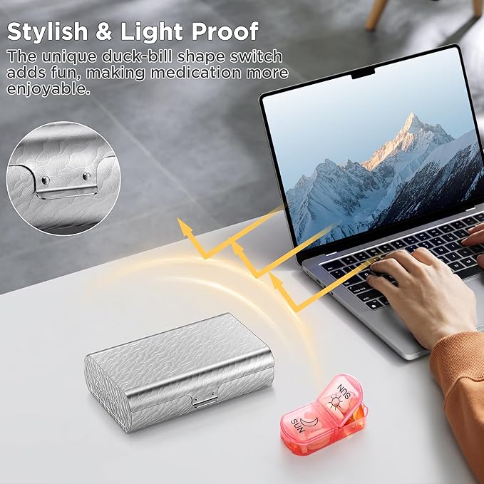 Zannaki Metal XL Weekly Pill Organizer 2 Times a Day, Large Travel Daily Pill Box 7 Day, Portable Week Twice Pill Holder Container, AM PM Pill Case for Medicine Vitamin Medication Supplement, Silver