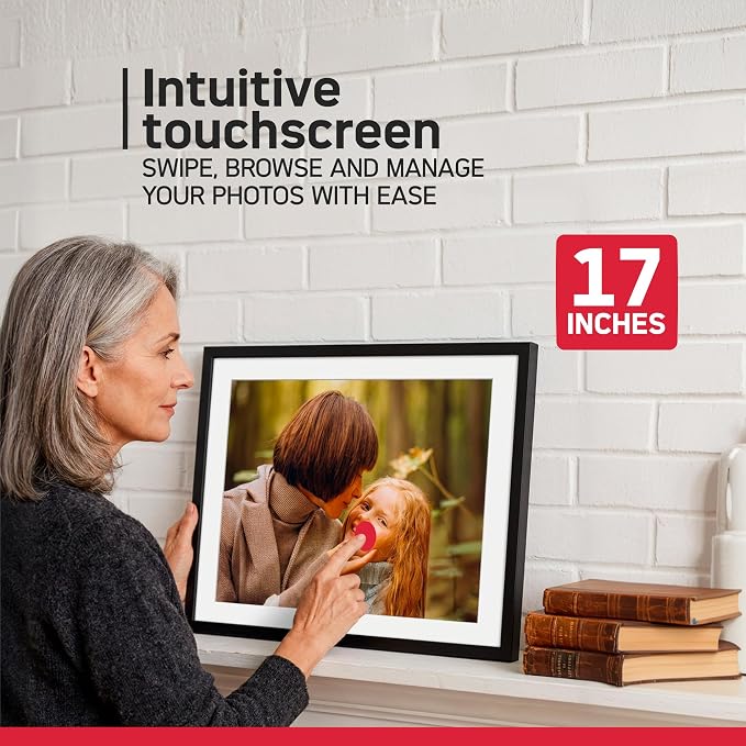 AGFA Photo FRAMEO WiFi Digital Picture Frame 17 Inch – HD Touchscreen Smart Photo Frame, Share Photos & Videos Instantly via App, 32GB Memory, Auto-Rotate, Clock & Weather, Slim Modern Design