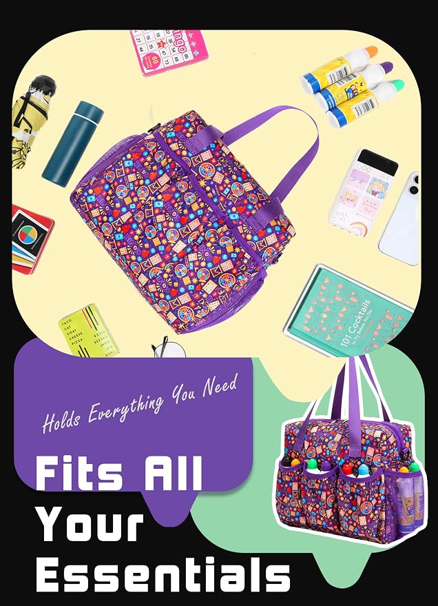 Bingo Bag with Pockets for Daubers Dabbers | Casino Bingo Game Accessories for Adults - Bolsa de Bingo con Bolsillos Violet