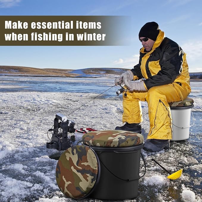 Lewtemi 2 Pcs 5 Gallon Bucket Seats 360 Degree Swivel Bucket Seat Lid Green Camo Padded Cushion Waterproof Cover for Dove Duck Hunting Fishing Baseball Softball Gardening Camping Outdoor Gear