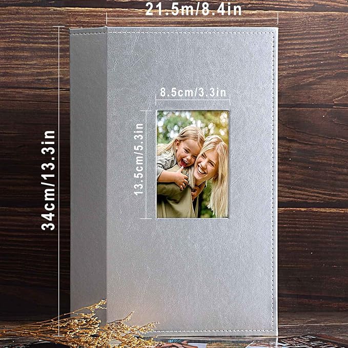 Ywlake Photo Album 4x6 300 Pockets, Leather Photo Albums Holds 300 Horizontal Only Pictures Silver