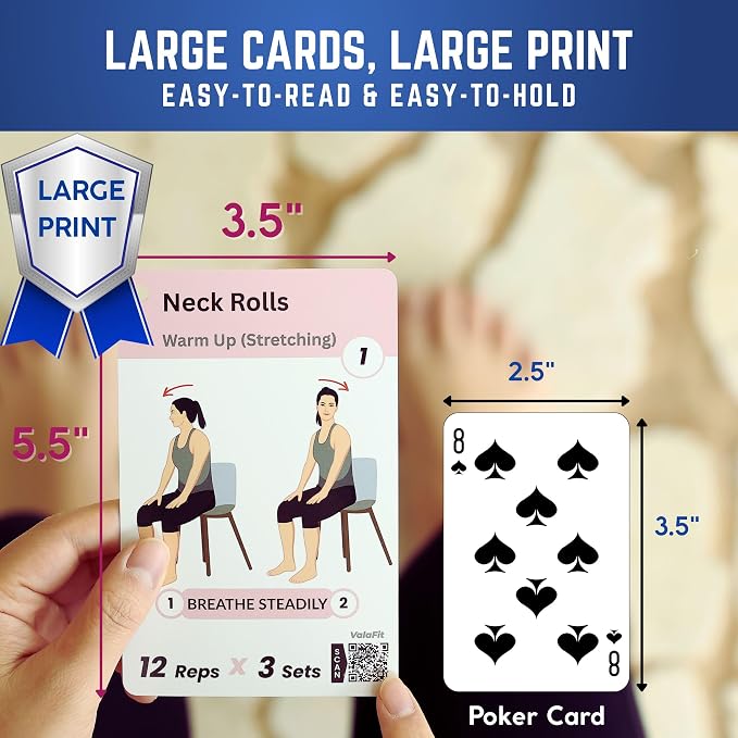 [All-in-One Kit] Chair Yoga for Seniors Over 60: 71 Large Print Exercise Cards with Video + 4 Resistance Bands for Mobility, Balance & Strength | Gift for Mom & Dad