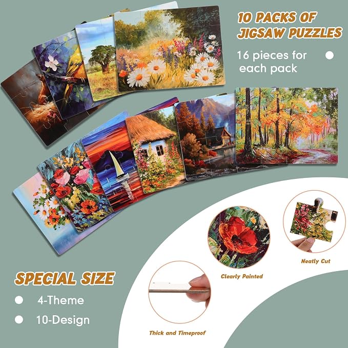 Hiboom 10 Pack 16 Piece Large Jigsaw Dementia Puzzles for Alzheimers Senior Easy Puzzles Dementia Products for Elderly Adults Gifts Memory Cognitive Games Christmas Activities, 9.45 x 12.6 Inch(Vivid)