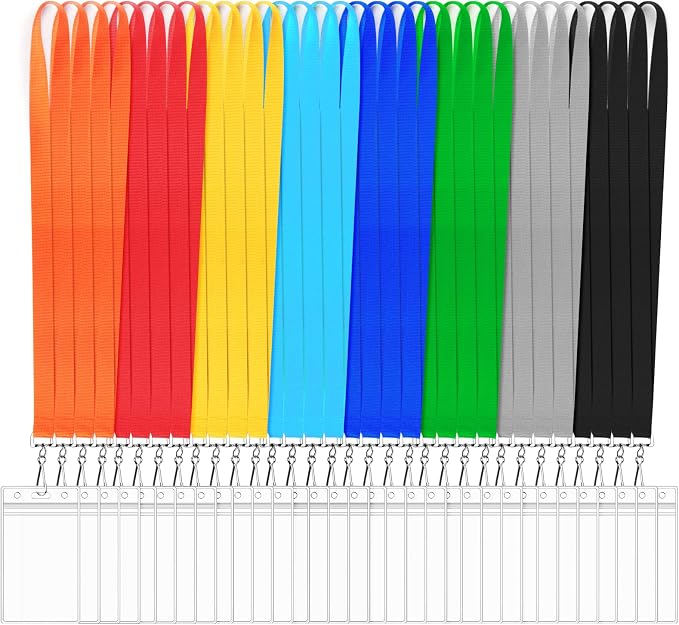 32 Pack Cruise Lanyard with Waterproof ID Card Holder, Colorful Solid Color Durable Lanyard with Badge ID Holder for Badge Card and Carnival Sail (Assorted Rainbow 8 Colors)