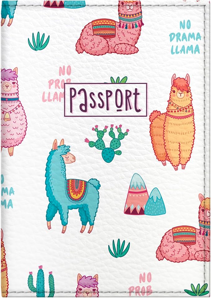 Passport Cover for Kids, Women and Men, Cute Travel Passport Holder (Lama Pattern)