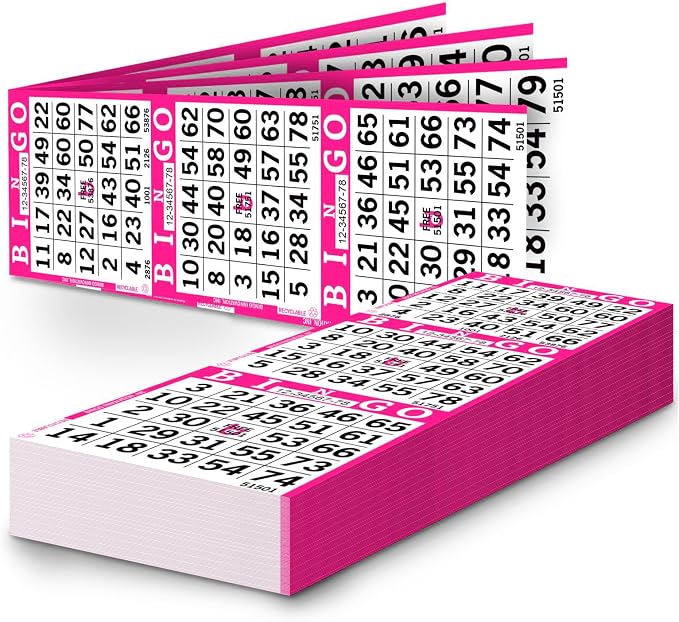 Bingo Paper Sheets – 3 Faces, 12" x 4" – Pack of 500 Disposable Bingo Cards – Recyclable Dauber Paper for Seniors, Adults & Community Events (Pink)