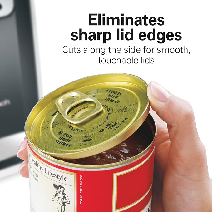 Hamilton Beach Smooth Touch Electric Can Opener With Easy Push Down Lever | Opens All Standard, Extra-Tall & Pop-Top Cans | Includes Stainless Steel Scissors | Black & Chrome | 76607J