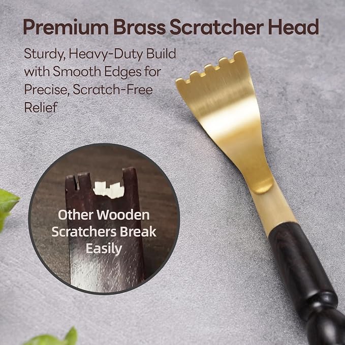 Tomorotec Back Scratcher Massager, Ebony Wood Brass Head Itch Relief 17.5" | African Blackwood, Splinter Proof, Cool Touch, Thoughtful Gift For Men Women, Black