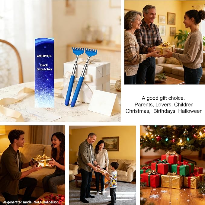 2 Pack Back scratchers Set,Stainless Steel Back Scratcher Extendable | Rubber Handles Stainless Heads,for Back,Neck,Shoulders,Beautiful Present Packaging Gifts for Thanksgiving,Christmas (Blue)
