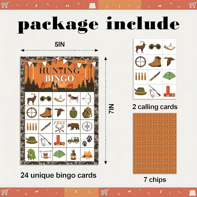 Hunting Bingo Game Cards, Hunting Deer Bingo Set for Adults Large Group, Camouflage Deer Themed Fun Games, Camo Party Activities, Icebreaker Games for Family Friends, 10
