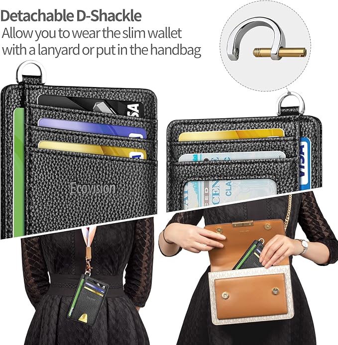 Slim Minimalist Front Pocket Wallet, RFID Blocking Credit Card Holder Wallet with Detachable D-Shackle for Men Women