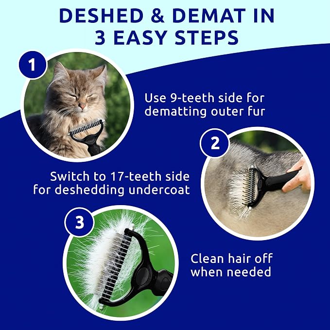 Pat Your Pet Deshedding Dog Brush For Shedding – Cat Brushes For Indoor Cats, Double-Sided Cat Brush Deshedding & Grooming Tool For Long Haired And Short Haired Dogs, Skin-Friendly