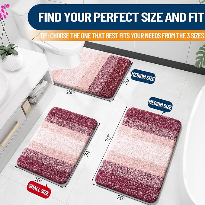 OLANLY Bathroom Rug Set 2 Piece, Soft Absorbent Microfiber Bath Mats and U-Shaped Contour Toilet Rug, Non-Slip, Machine Wash Dry, Plush Shaggy Bath Mats for Bathroom (30"x20"+U24 x20, Red)
