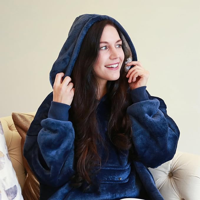 Catalonia Oversized Blanket Hoodie Sweatshirt, Wearable Sherpa Lounging Pullover for Adults Women Men