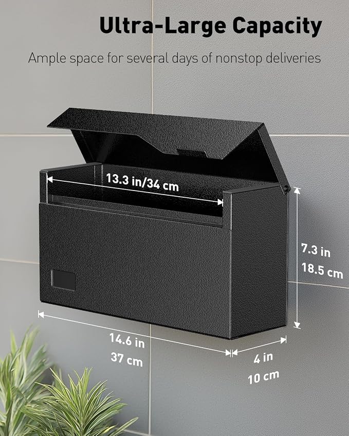 Uniclife Wall Mount Mailbox for Outside, Large Metal Mail Box for House | Heavy Duty, Modern Post Box, Letters Drop Box for Outdoor Office (No Lock)