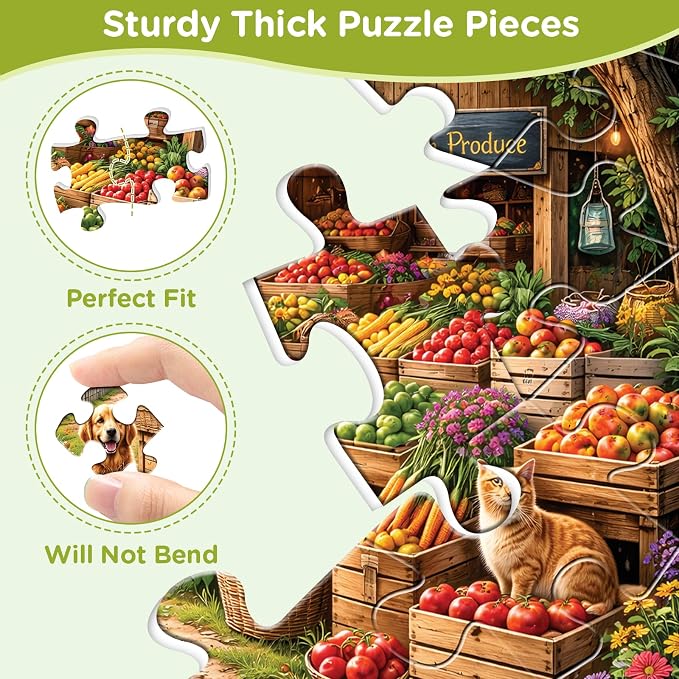 500 Piece Puzzles for Adults, Countryside Farm Market Jigsaw Puzzles | Fruit Fresh Produce Puzzle 500 Pieces, Mountains Meadow Jigsaw Puzzle, Dog Cat Funny Puzzle Home Decor Birthday Party Gift