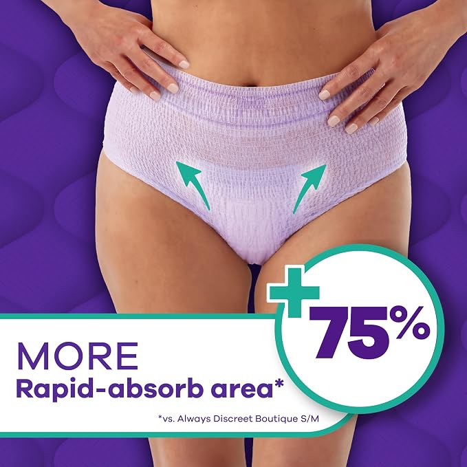 Always Discreet MaxiProtect Adult Diapers for Women, Incontinence Underwear, Scented, Postpartum Essentials, Bladder Leak Protection, Disposable Briefs, Maximum Plus Absorbency, Size XL/XXL, 56 Count