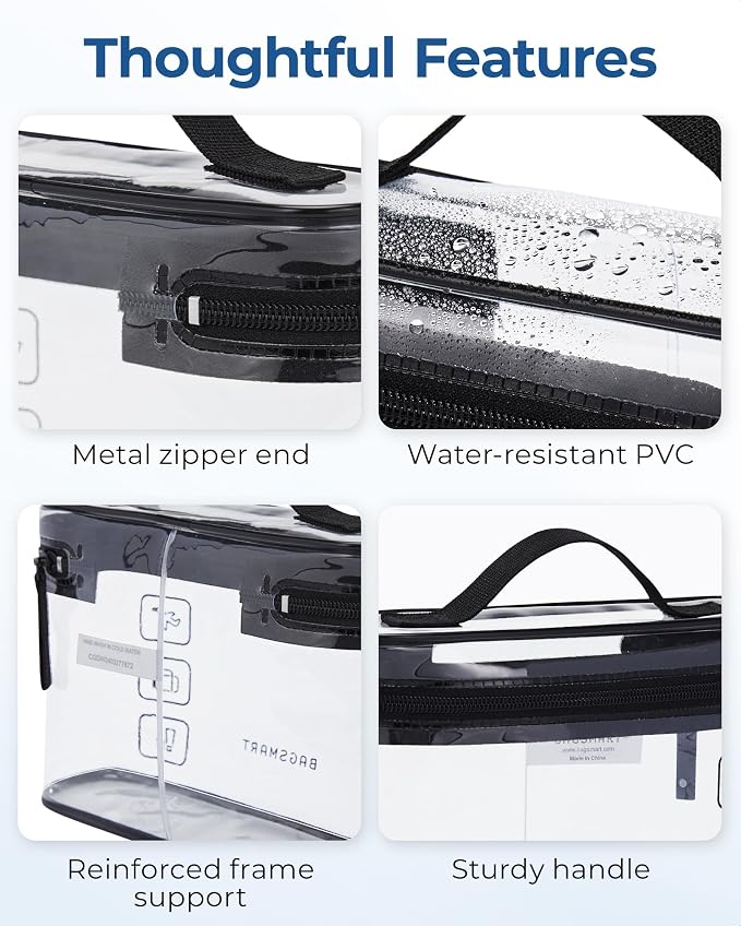 BAGSMART TSA Approved Toiletry Bag, 3 Pack Clear Makeup Cosmetic Bag Organizer, Quart Size Travel Bag for Toiletries, Carry-on Travel Accessories Essentials, Black-3pcs