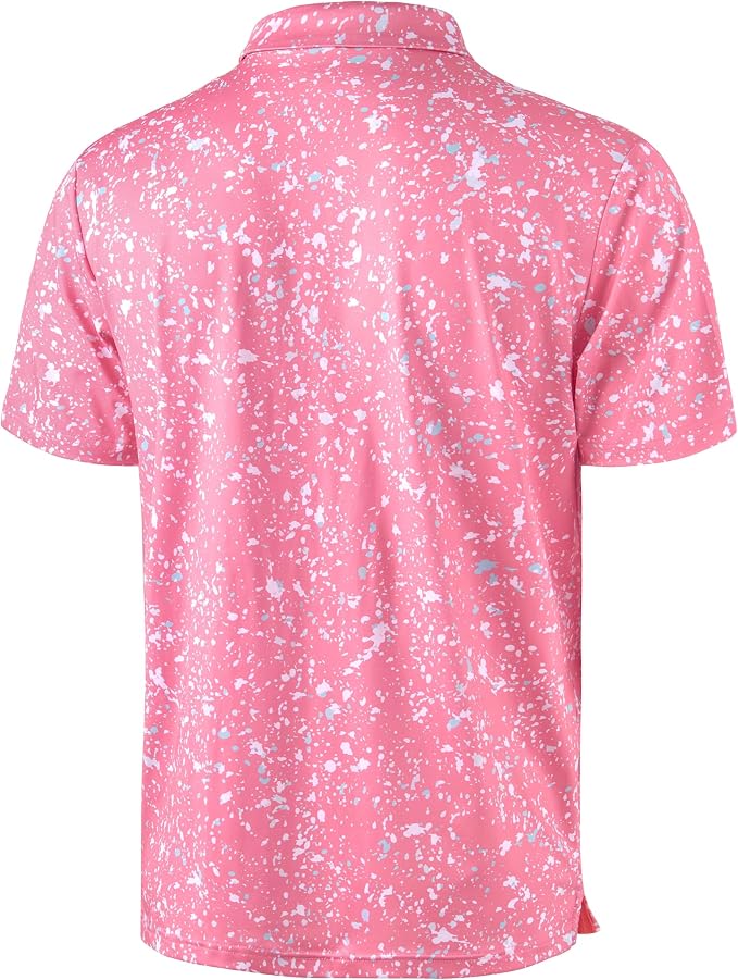Obla Mens Golf Polo Shirts Short Sleeve Dry Fit Performance Moisture Wicking Casual Print Collared Golf Shirts for Men
