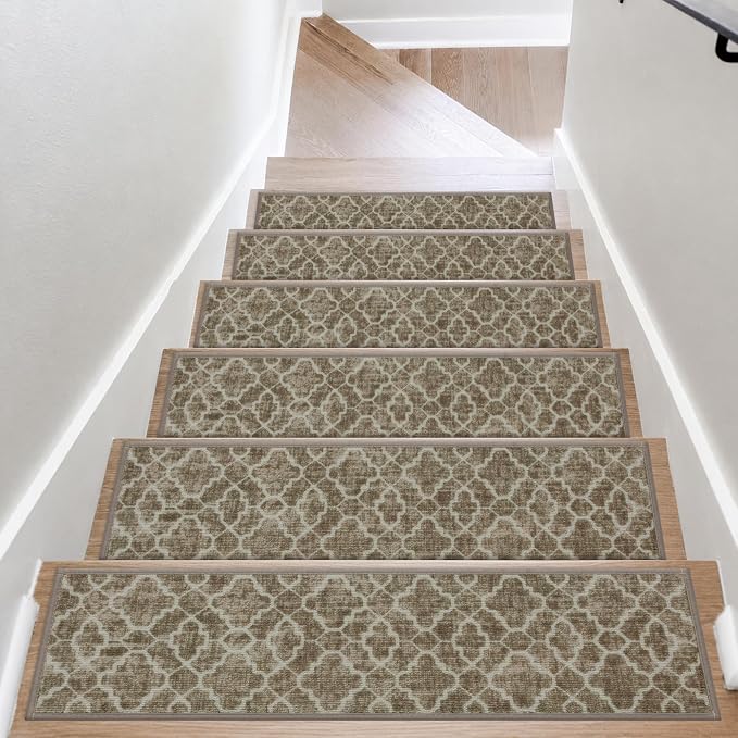 COSY HOMEER Stair Treads for Wooden Steps Indoor with TPE Backing,15Pcs | Non-Slip Carpet Stair Treads, Soft Peel and Stick Stair Runners,Pet-Friendly Stair Runner Washable Reusable,Fern Brown