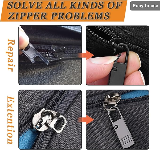 CooBigo 8 Pack Metal Zipper Pulls Replacement Slider for Suitcase, Detachable Zipper Pull Slider Replacement for Clothes Luggage Backpack Repair(Black)