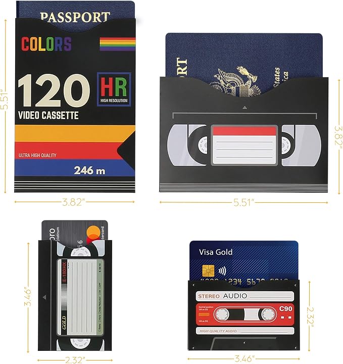 LotFancy RFID Blocking Sleeves (19 Pack, 14 Credit Card Sleeves + 5 Passport Sleeves) for Identity Theft Protection, Designed with Cassette Pattern