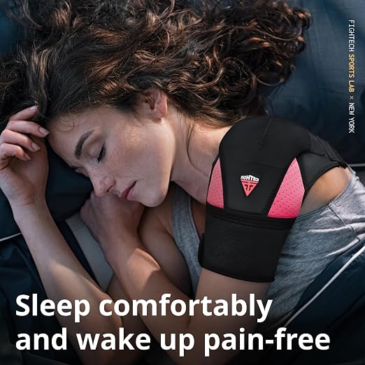 Shoulder Brace - Support & Injury Prevention Brace- Joint Pain Releaser- Shoulder Compression Wrap Strap - Adjustable Injury Accessories for Shoulders - Premium Quality Strap by FIGHTECH (Pink, L-XL)