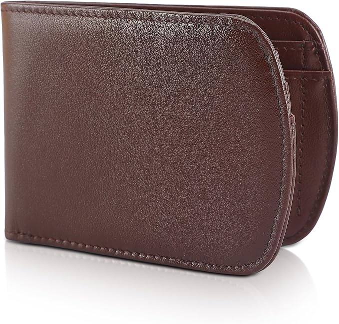 Polare Slim Curve Front Pocket RFID Blocking Italian Real Leather Bifold Wallet for Men (Coffee)