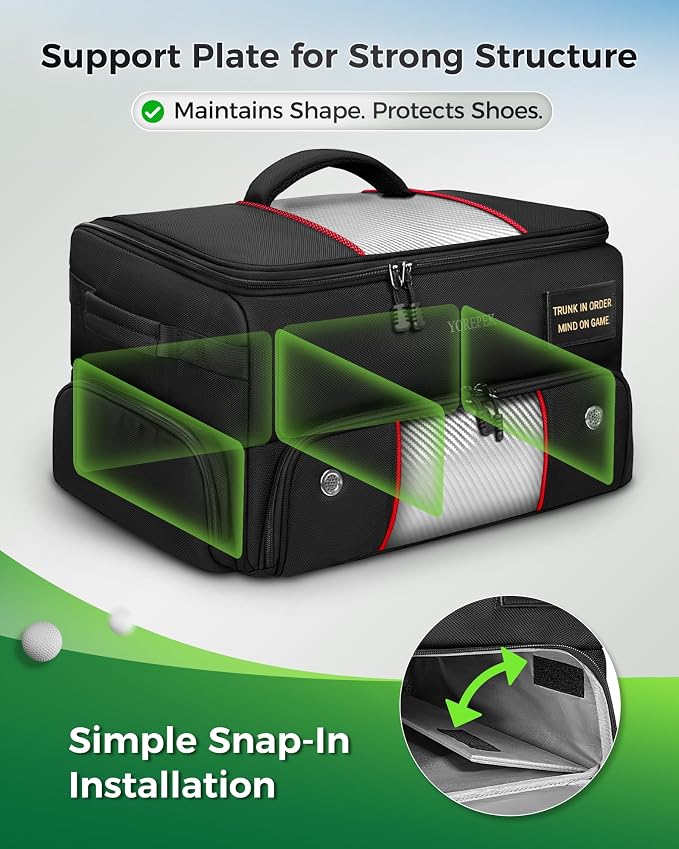 YOREPEK Upgraded Golf Trunk Organizer with Removable Insulated Pouch | Golf Gifts for Men, Golf Organizer with Dust-Proof Protective Layer, Multi-Compartment fit 2 Pairs of Shoes, Golfing Stuff
