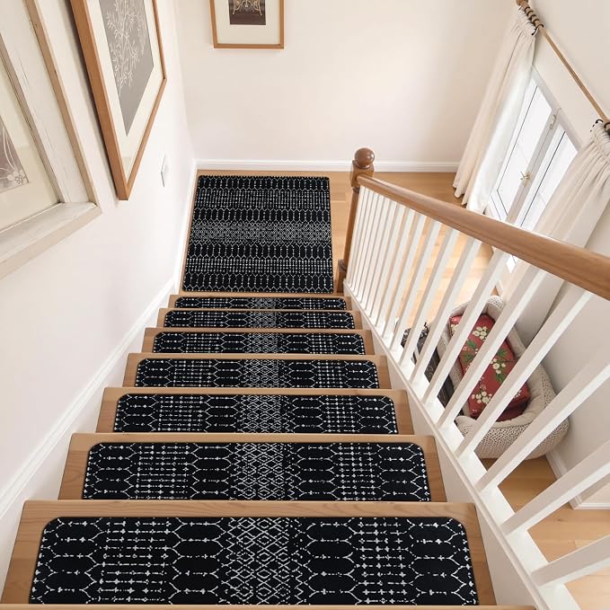 Stair Treads Non-Slip Landing Mat Stair Runners for Wooden Steps 31"x31" | Indoor Slip Resistant Stair Carpet Treads for Kids and Dogs, Rubber Backed Stair Rugs Mats Corner Square Matching Mat