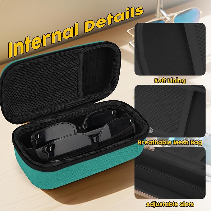 Double Eyeglasses Case,Hard Shell Glasses Case Travel Sunglasses Organizer with Adjustable Slot & Clip for Men Women