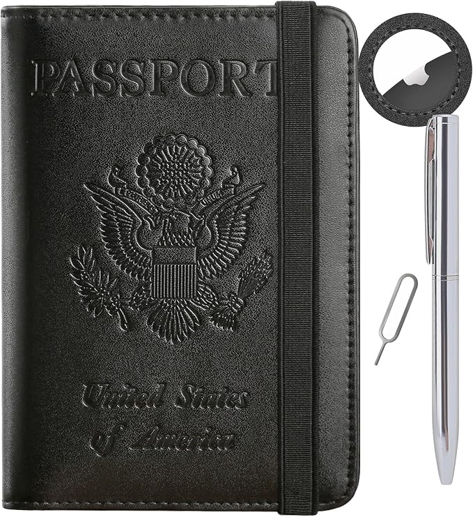 Airtag Passport Holder, Travel Essentials, Passport Cover, RFID Wallet | Passport Wallet, Travel Accessories, RFID Blocking, Synthetic Leather Card Case, International Must Haves, For Women Men