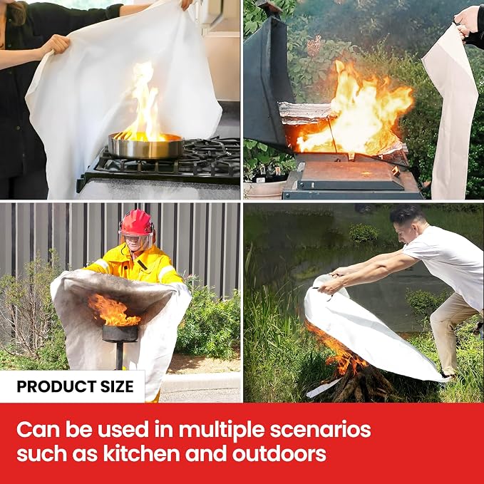 Fire Blanket 2 Pack 40"x40" – CE Certified Fiberglass, Heat Resistant to 1076°F – No-Mess Fire Suppression for Kitchen, Grill, Car, Camping & Home Safety