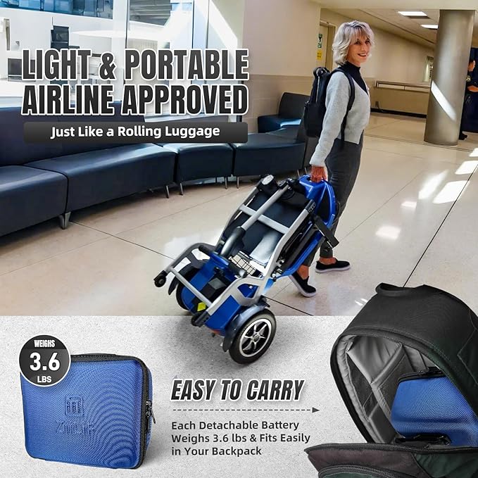 R3b-Mobility Scooters for Seniors Adults Ultra Lightweight 37.5 Ibs Electric Powered Folding 4 Wheel Mobility Scooter with Cup Holder, Compact & Convenient for Travel Airline Approved, Blue