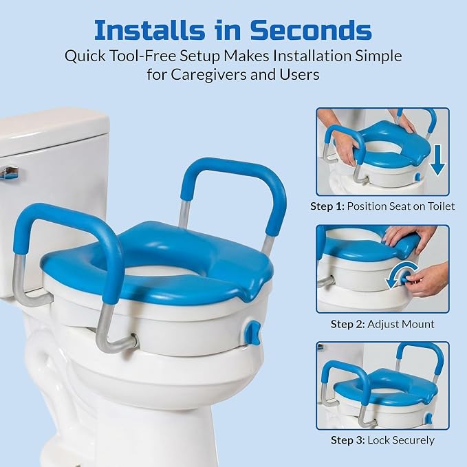 Raised Toilet Seat for Seniors, Elevated Toilet Seat Riser with Padded Seat | Easier, Safer Sit & Stand at the Toilet - padded seat, tool-free assembly