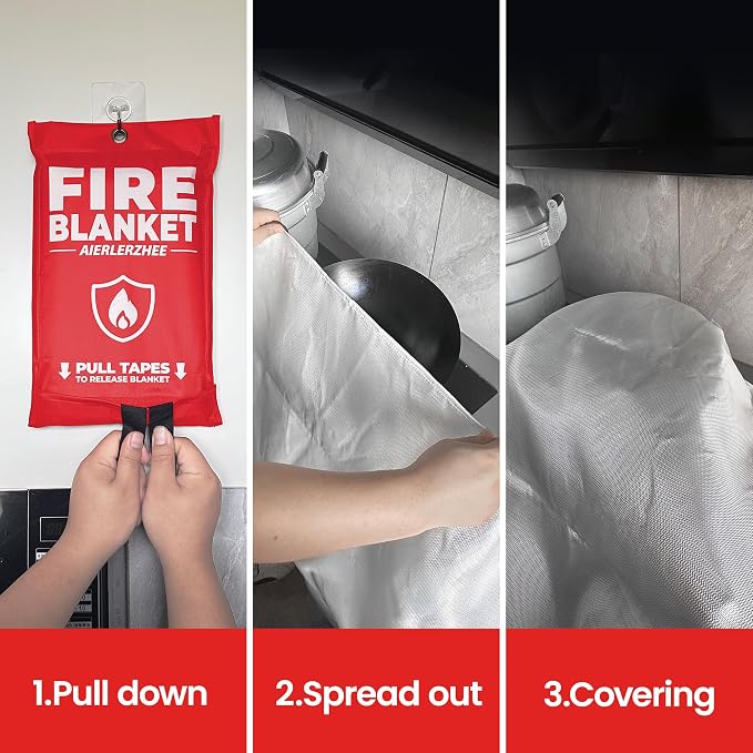 Fire Blanket 2 Pack 40"x40" – CE Certified Fiberglass, Heat Resistant to 1076°F – No-Mess Fire Suppression for Kitchen, Grill, Car, Camping & Home Safety