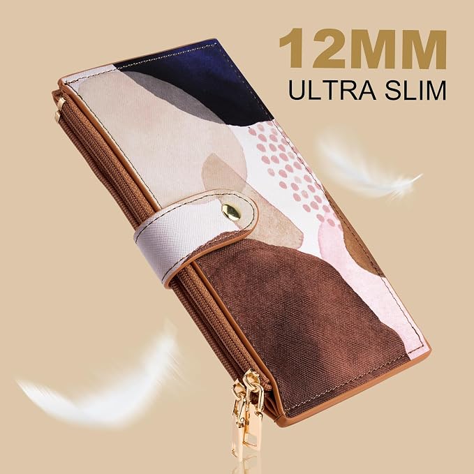 Travelambo RFID Wallet Women Large Size Bifold Multi Card Wallet Case with Zipper Pocke Credit Card Holder for Women
